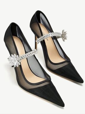 Mach & Mach Mesh Crystal Strap Heeled Pumps